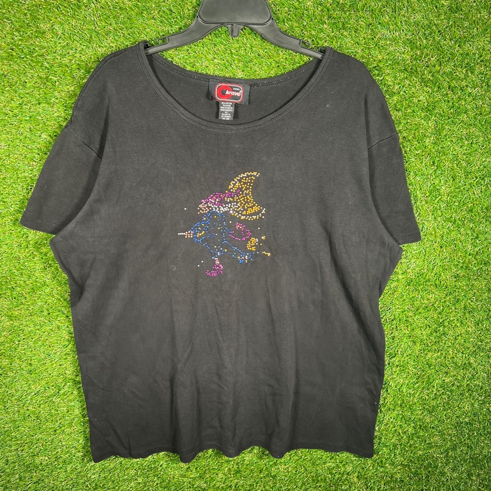 Cherry Krave Black Beaded Witch Graphic T-Shirt Womens‎ XL Cotton Lycra Stretch